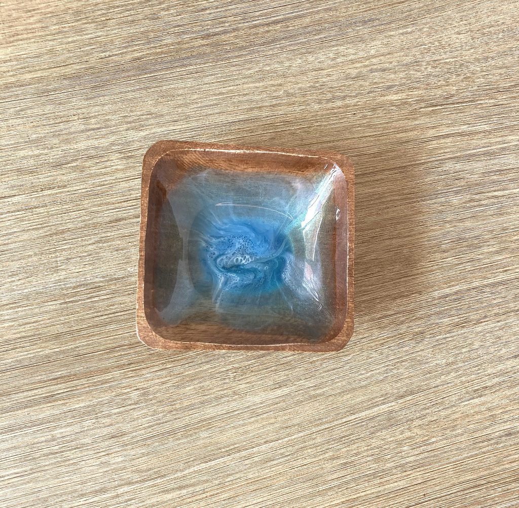 Wood trinket dish with coastal resin